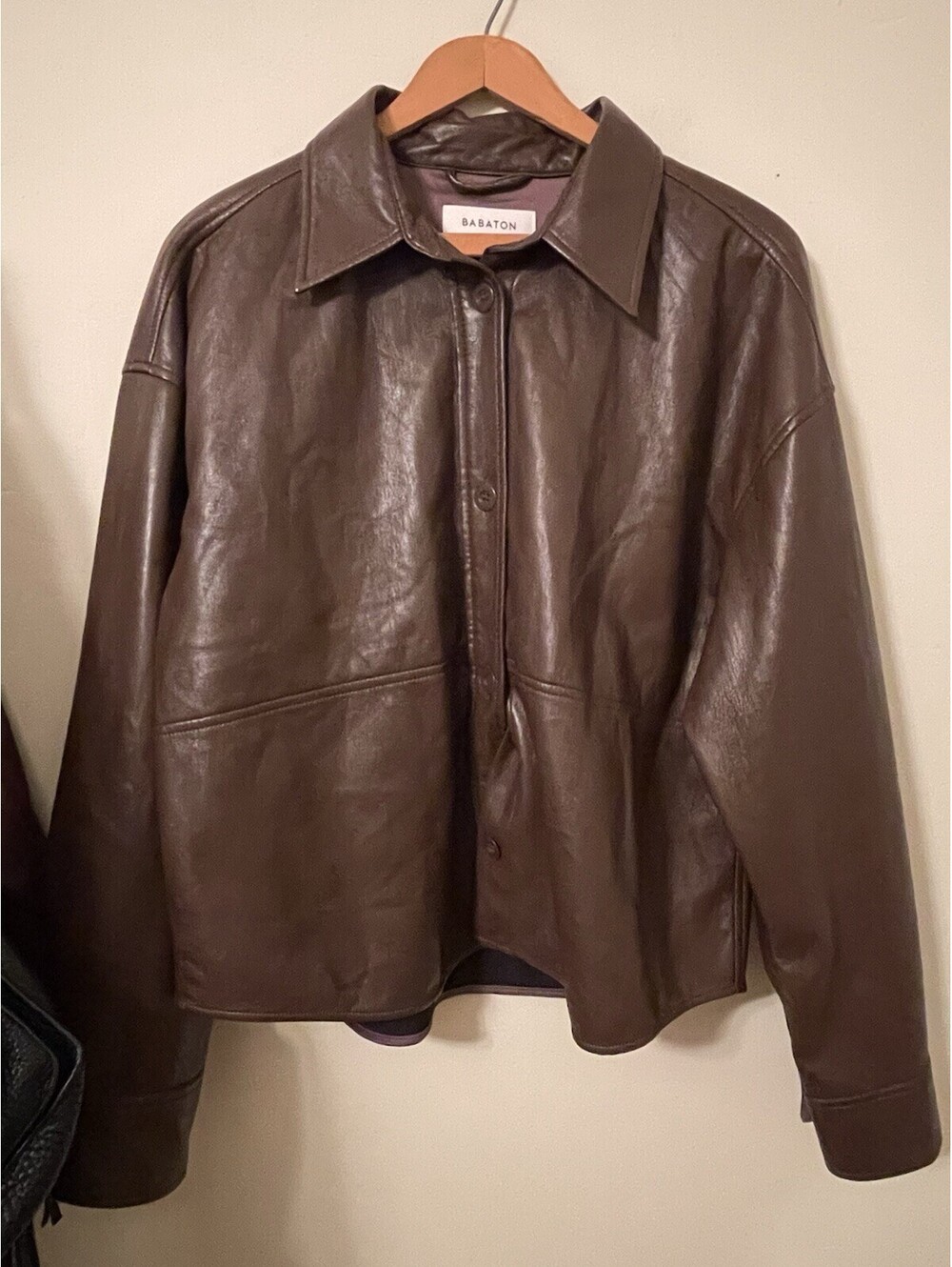 ARITZA BABATON Pelli Hip Shirt Jacket Vegan Faux Leather Brown Medium M Shacket